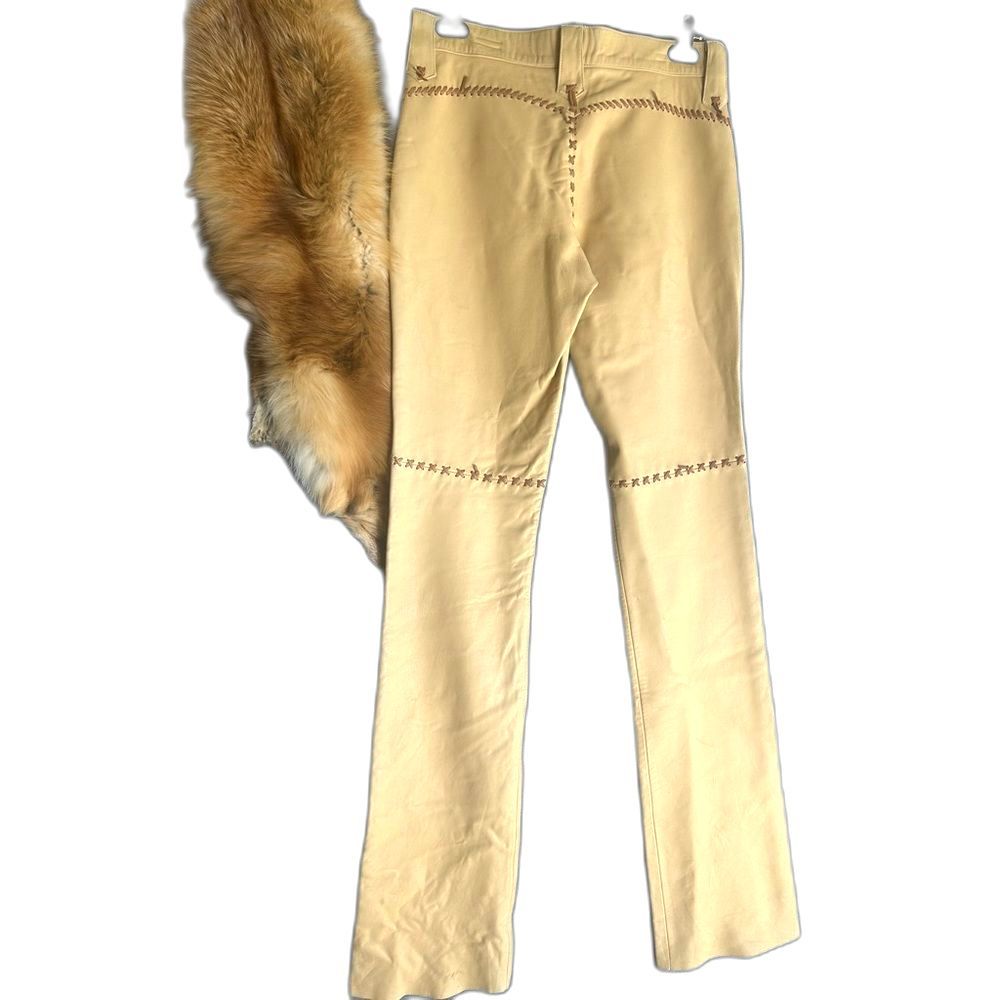 ARTURO Woman’s designer soft  leather pants  shamy color contrast stitching  4